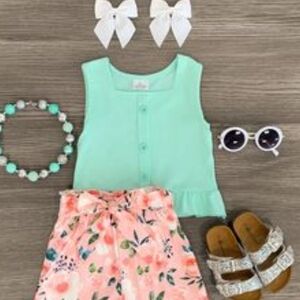 Mint Green Top and Floral Skirt Set